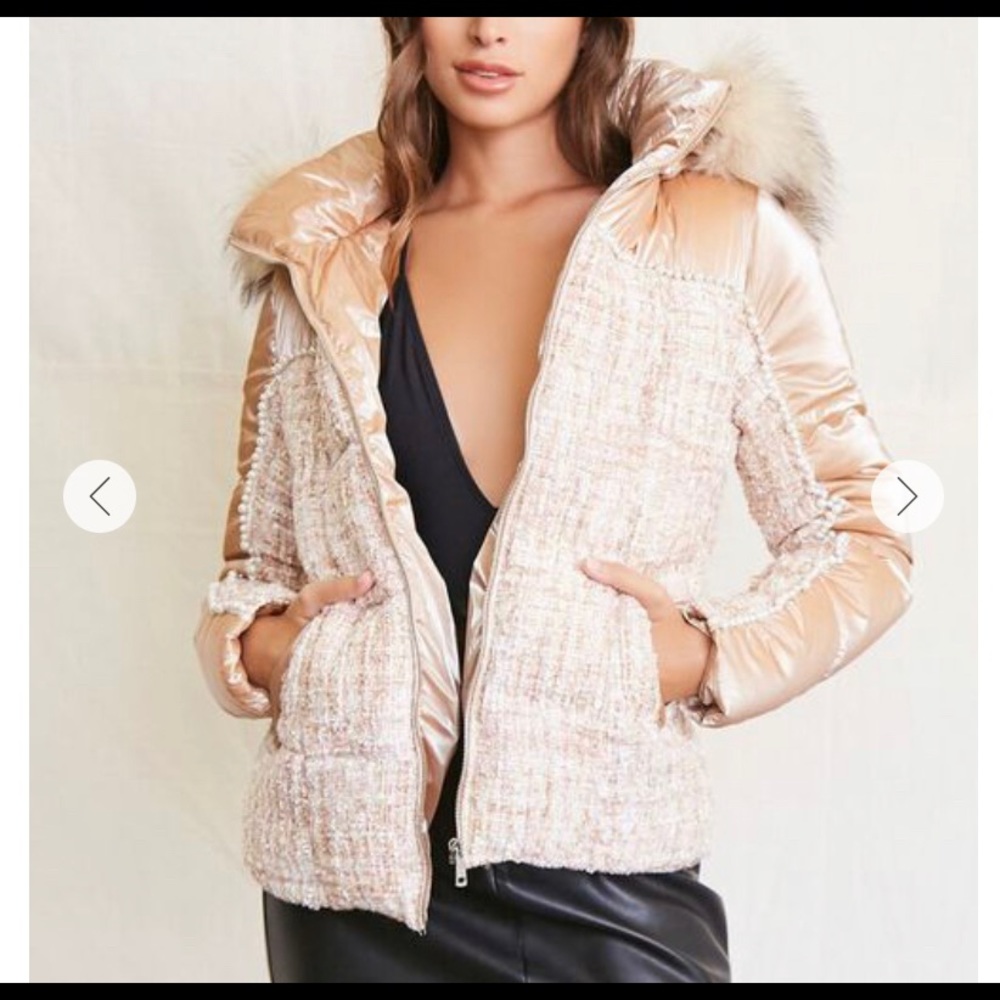 Forever 21 tweed puffer coat S